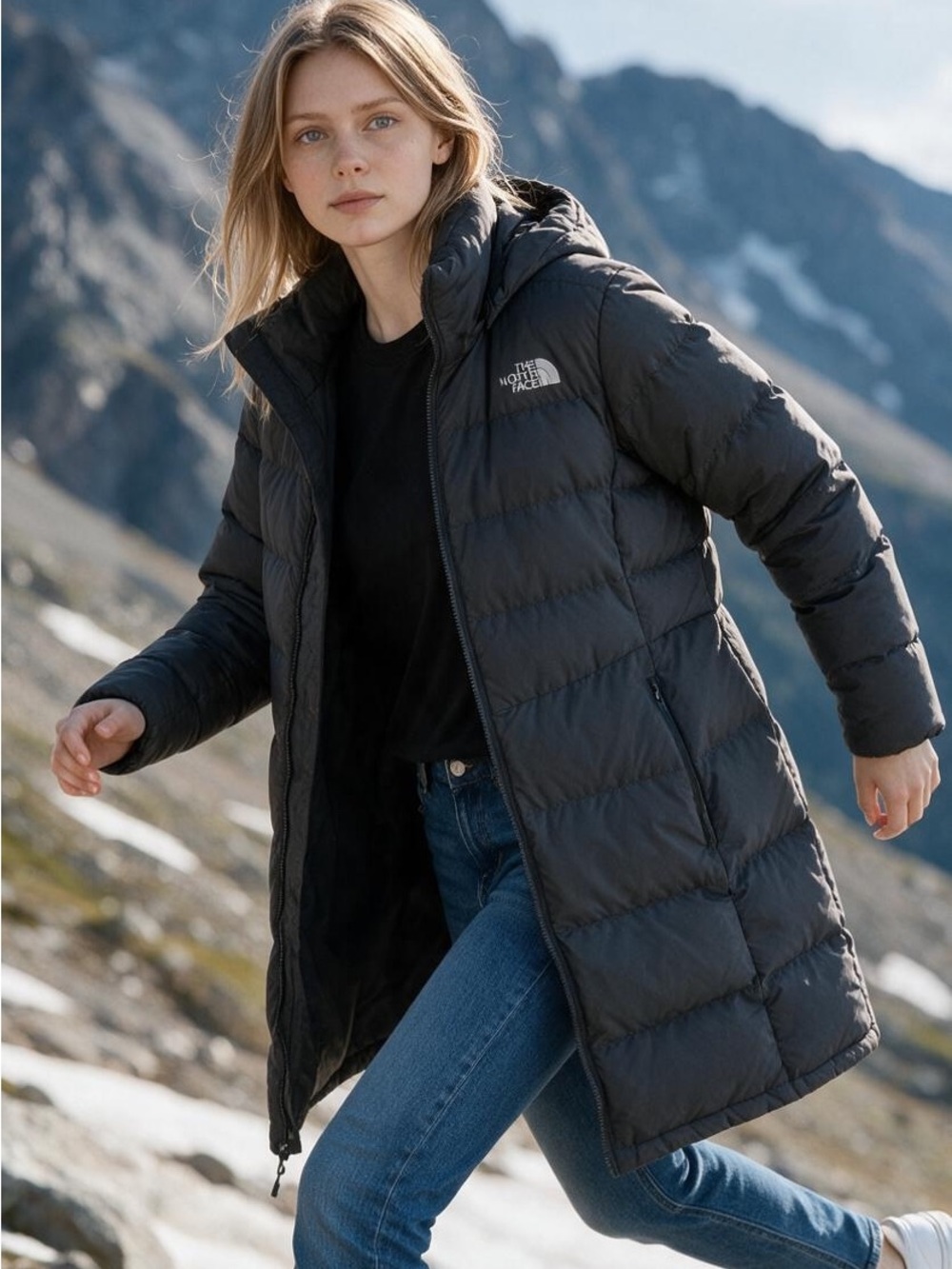 The North Face Women's Black Long Puffer Coat with Hood
